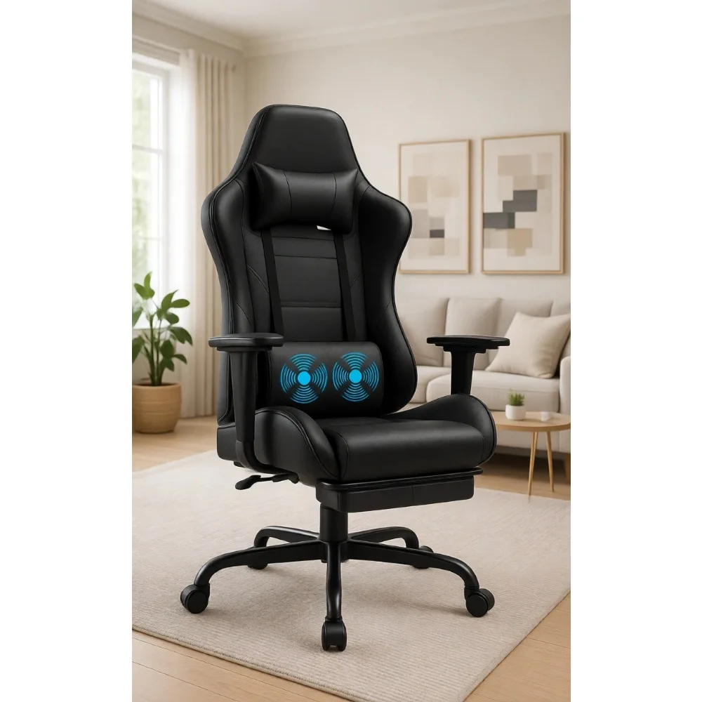 Gaming Chairs: Ergonomic Desk Chair with Footrest, Massage Lumbar Support, Height Adjustable, Swivel Seat