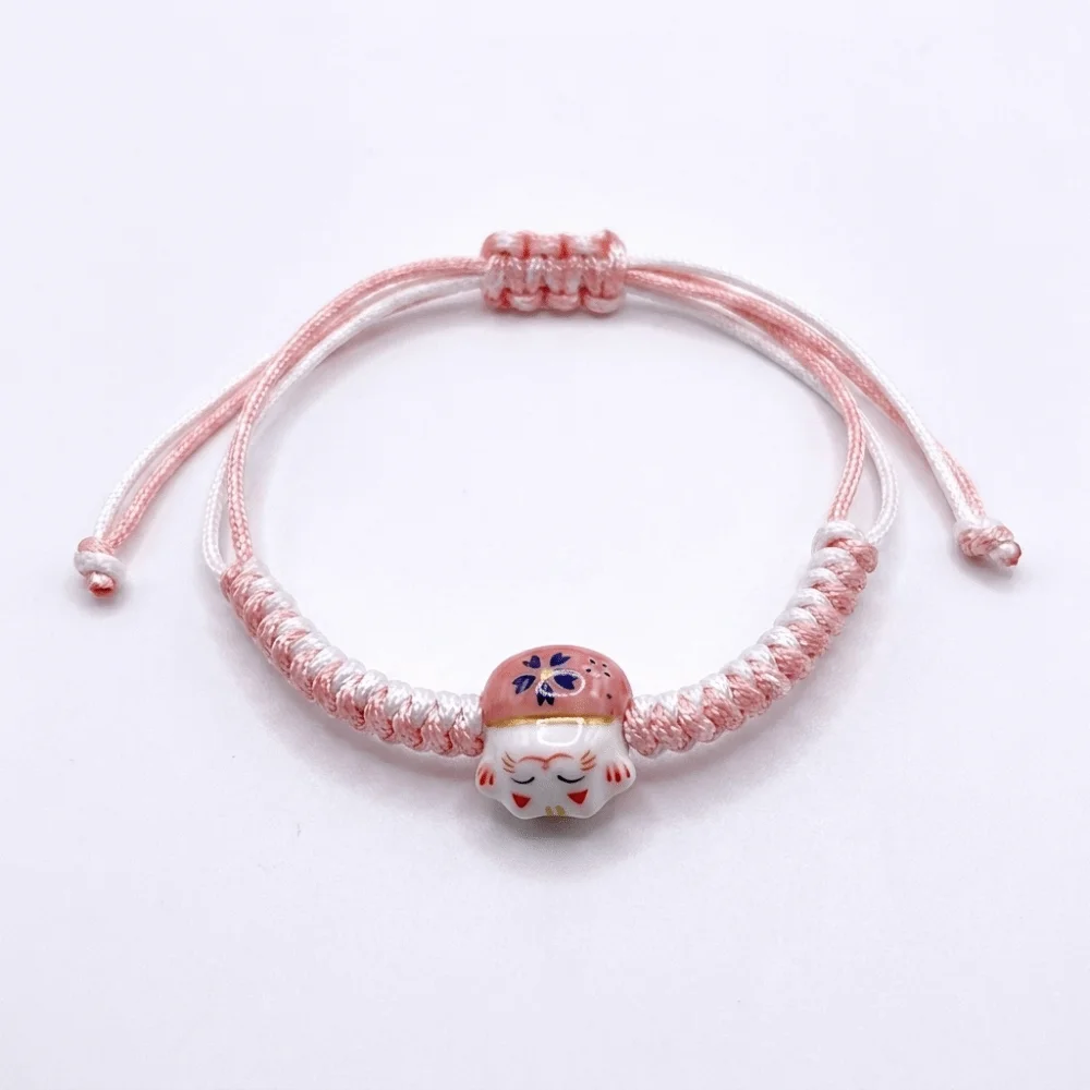 Ceramic Cat Pendant Maneki Neko Bracelet Two Color Handmade Red Braided Rope Hand Rope Chinese Style Women Hand Ring Lovers