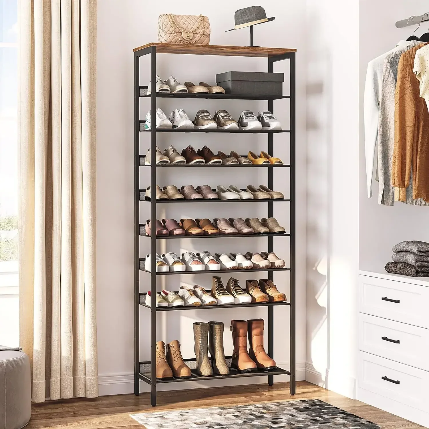 10-Tier Shoe Rack Organizer, Large Capacity Metal Shoe Shelf, Sturdy Shoe Storage with Top Shelf, for 27-36 Pairs