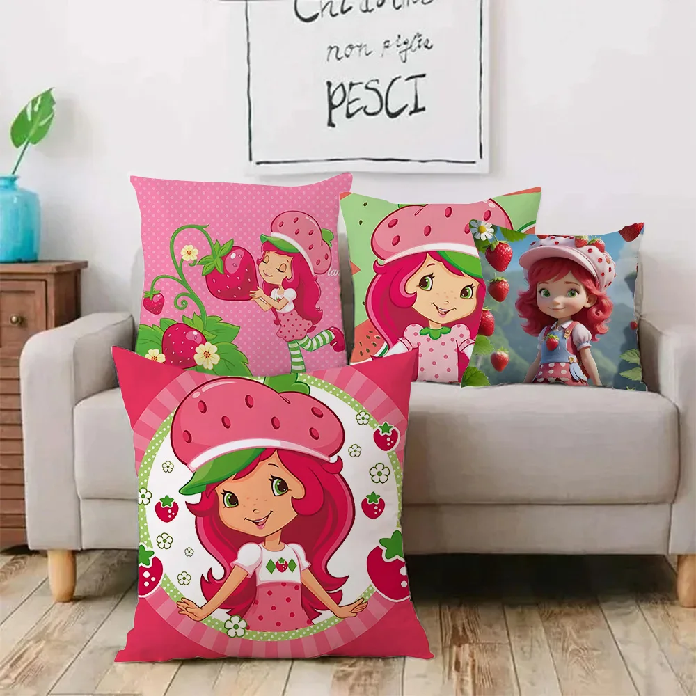 Pillow Covers S-Strawberry S-Shortcake Cartoon Sofa Decorative Home Double-sided Printing Short Plush Cute Cushion Cover