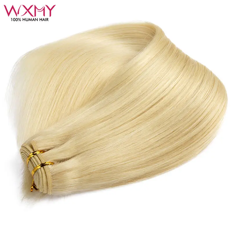 Straight Human Hair Weft Bundles 12-24Inch Blonde Remy Natural Human Hair Extension Sew In Hair Weaves 100g/pcs Free Shipping