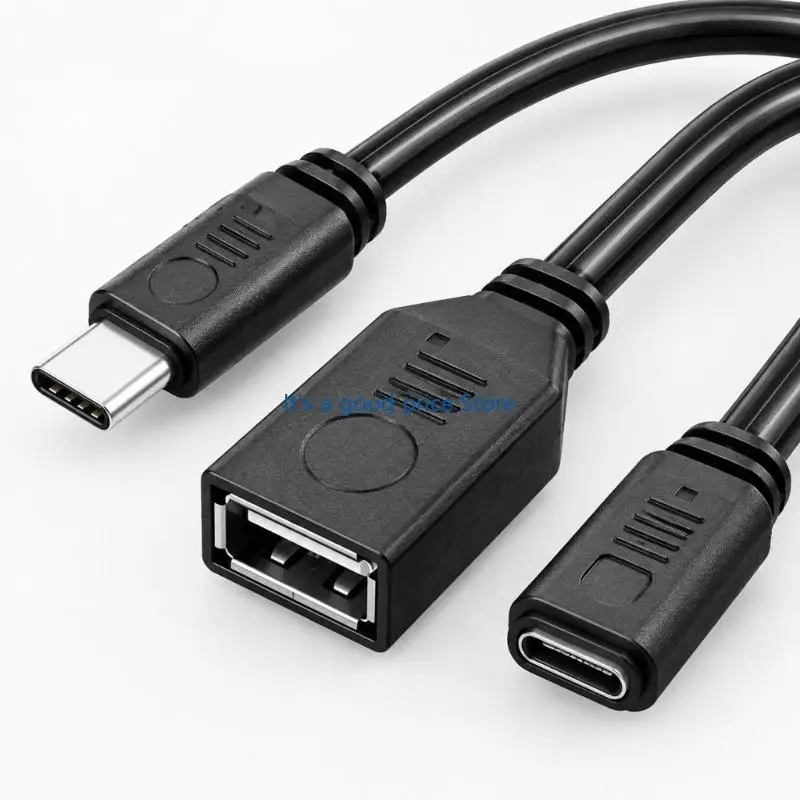 Type C Male to USB-A and Type C Female Splitter Cable with Distinct Functions