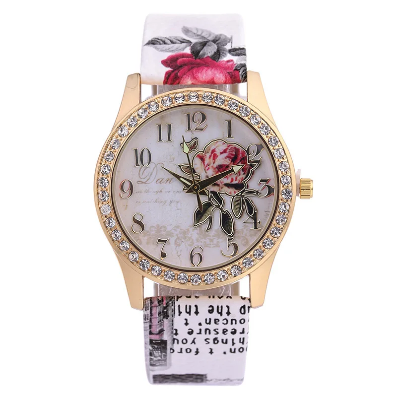 Fashion Ladies Watches Women Printed Flower Watch Luxury Casual Quartz Leather Wrist Watch Fashion Female Dress Clocks Relogio