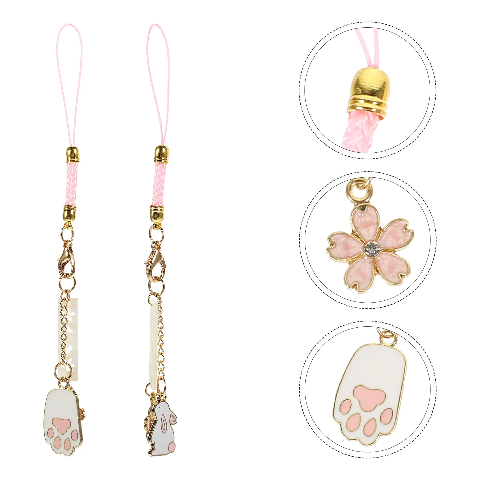 2 Pcs Cherry Blossom Rabbit Mobile Phone Charm Pendant Keychain Kawaii Smartphone Decor Cute Lovely Backpack