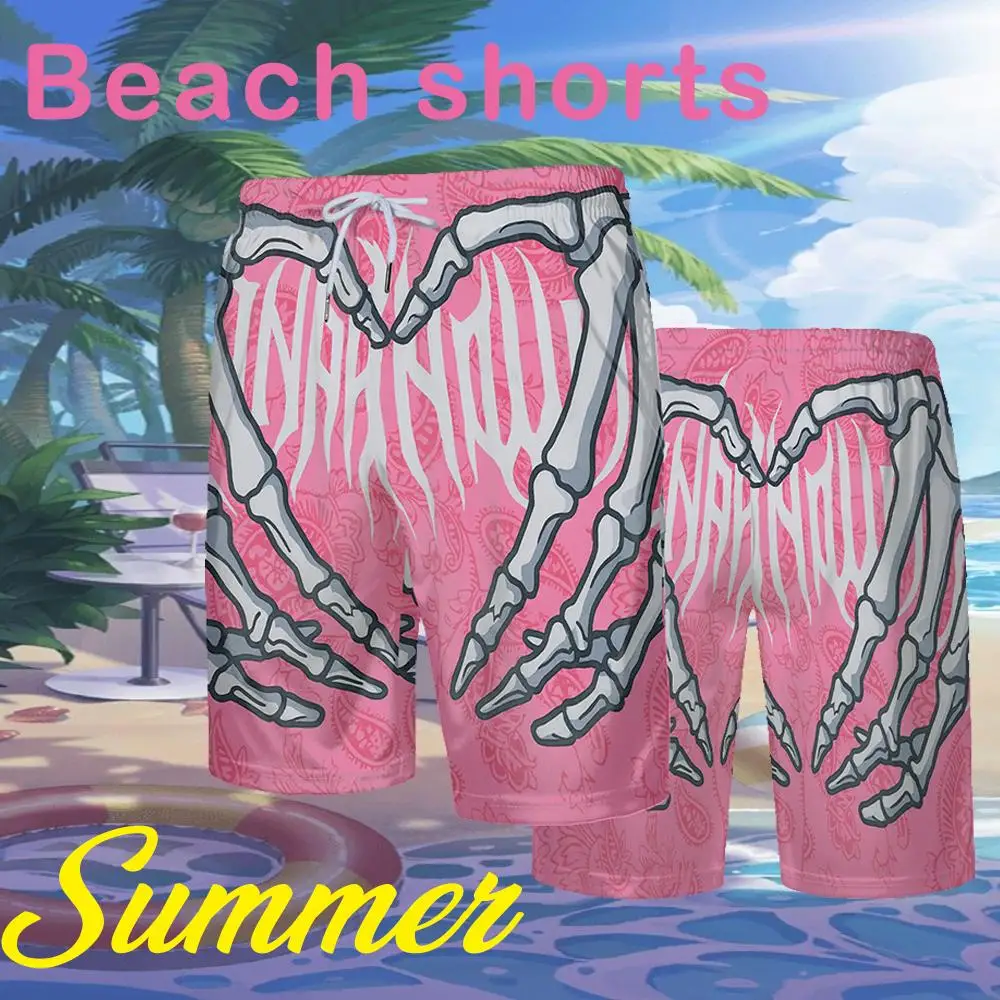 Men's Thin Quick-dry Swimming Trunks Fashion 3D Handprint Pattern Running Sports Pants Hawaiian Holiday Drawstring Beach Shorts