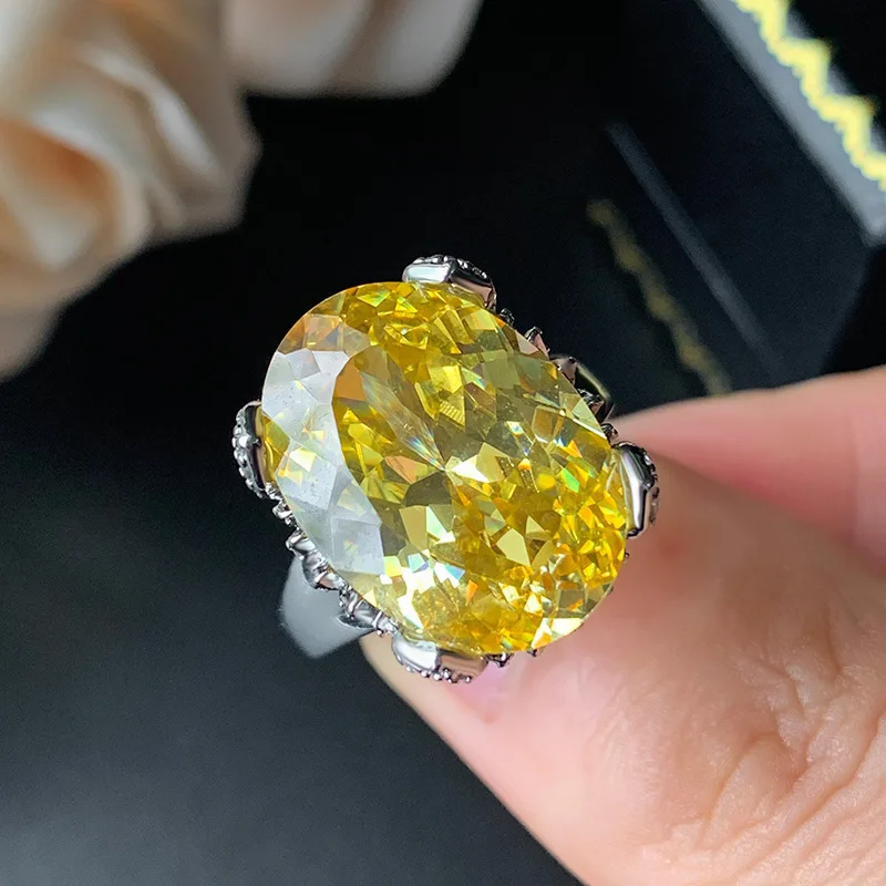 

Autumn Winter New Jewelry Ring Bird's Nest Cut Purple Carp Glow Pink Zircon Yellow Diamond Wealth Egg Shape Ring Women's Wholesa