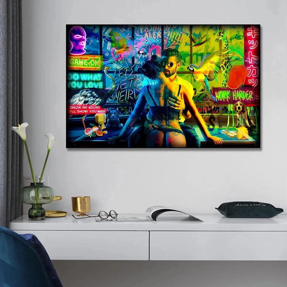 Pop Luxury Sexy Women Club Party Tiger Wall Art Poster for Art Canvas Painting Living Room Bedroom Pictures Mural  Home Decor
