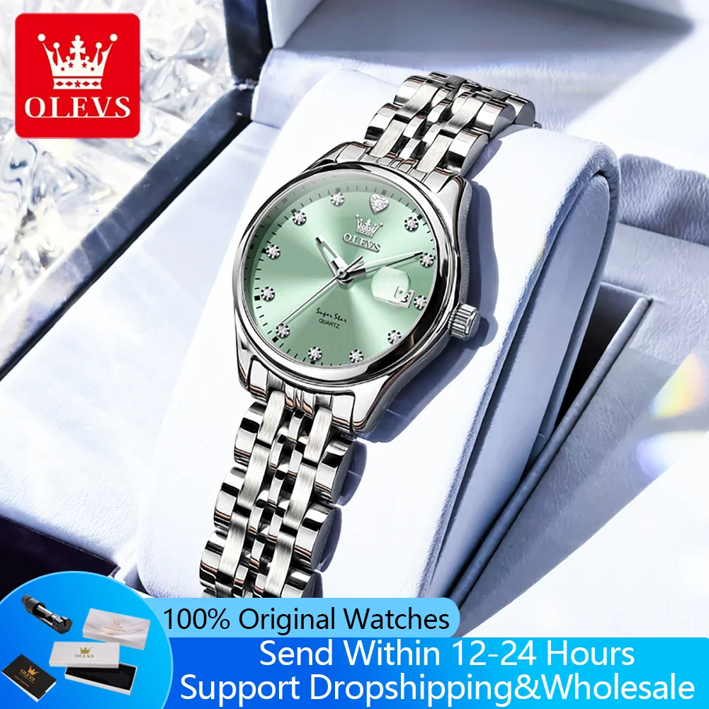 

OLEVS 5649 Quartz Women's Watch High Hardness Mirror Date Fashion Wristwatch Steel Strap Waterproof Watch For Women Zircon Scale