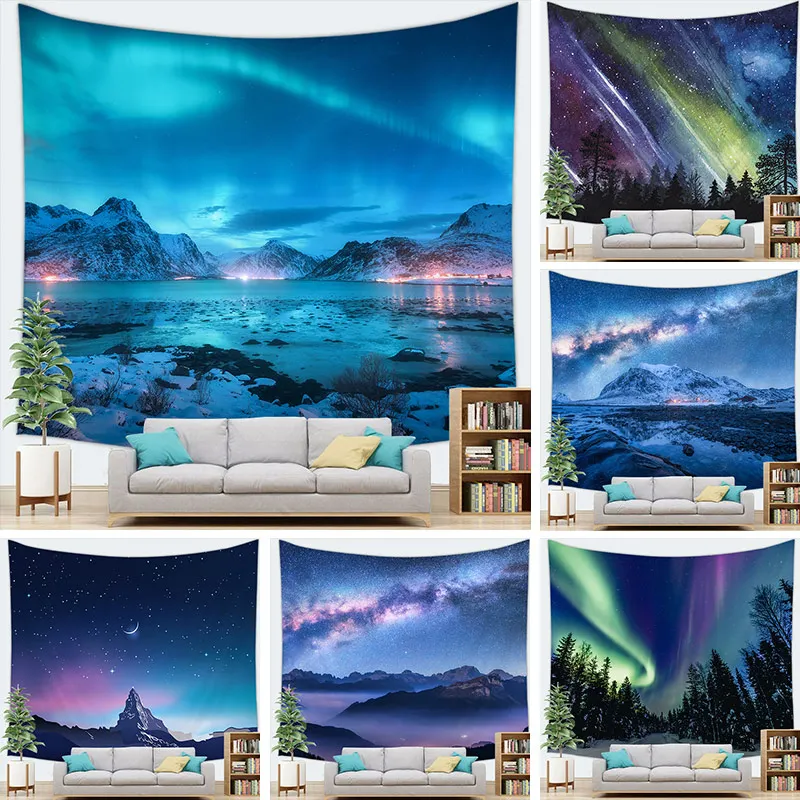 Night Sky Aurora Tapestry Wall Hanging Aurora Tapestry Wall Hanging Party Home Decoration Background Aurora Tapestry