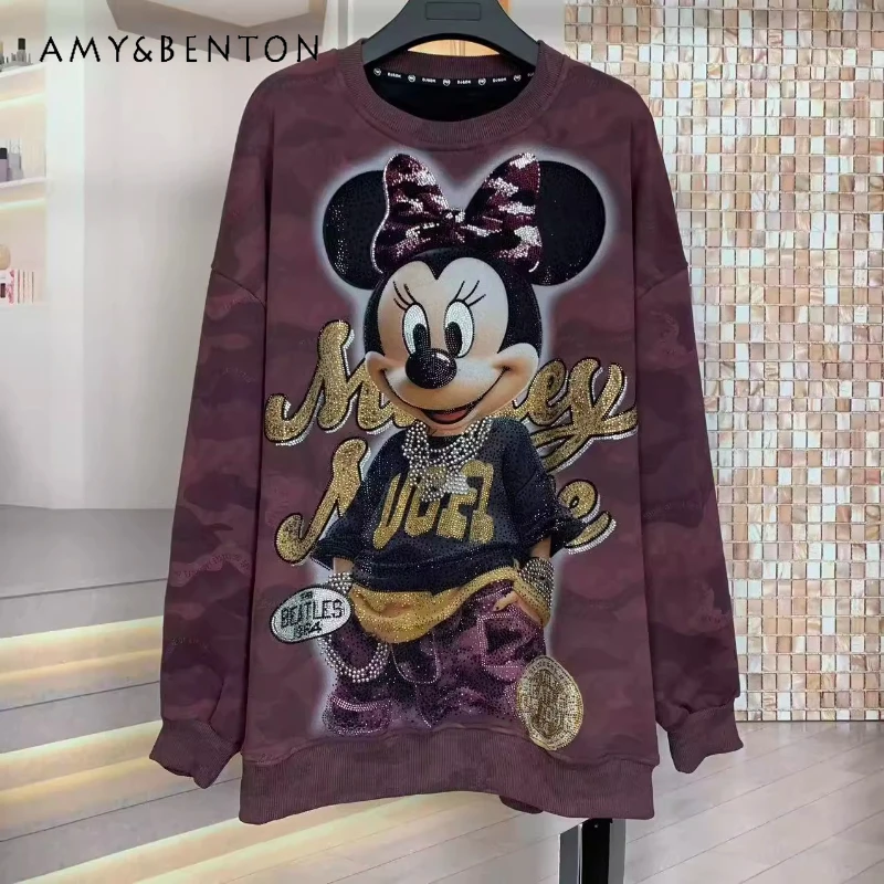 

Long Sleeves Sweet Hoodies Autumn Winter Fleece Heavy Embroidery Cartoon Loose Top Jacket Fashion Thickened Crew Neck Sweatshirt