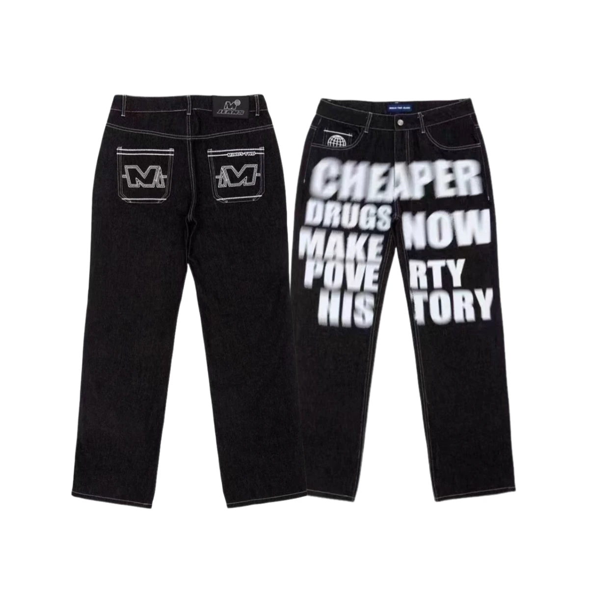 

New letter printed baggy jeans casual denim pants loose high waisted jeans harajuku fashion straight leg pants men clothing