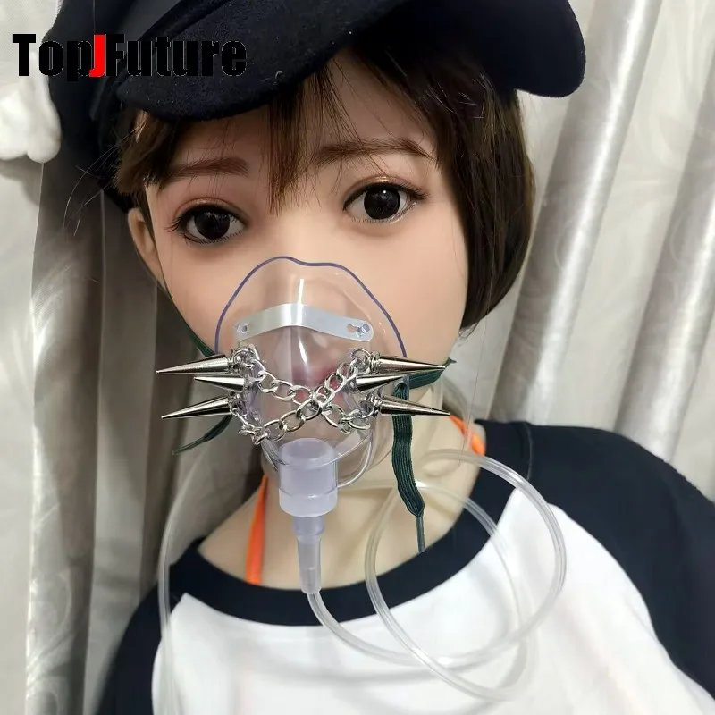 Women's Harajuku Steampunk Y2K  girls Gothic rivet chain oxygen mask Character props adjustable COS accessories