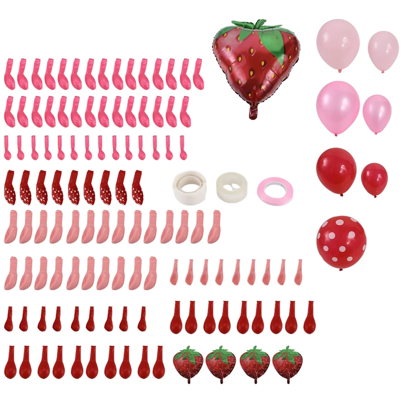 Strawberry Balloon Arch, Strawberry Birthday Gathering Decoration, Strawberry Decorations Kit(128Pcs)