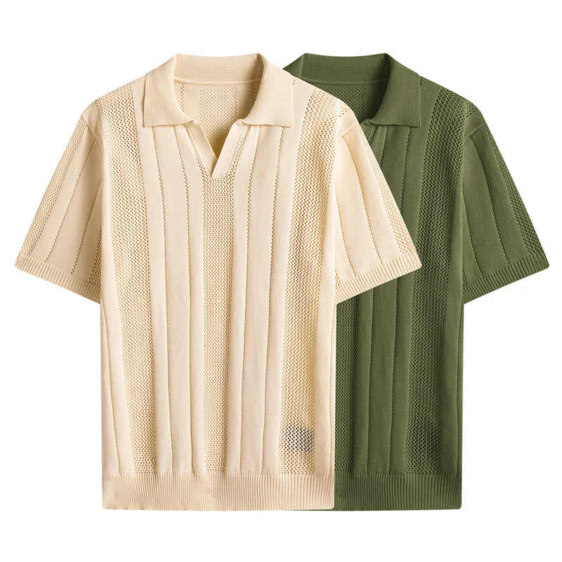 

New Polo Shirt Mens Knitted Short Sleeved British Style New Summer Short Shirts Front Brand Design Sport Golf Man Polo T Shirt