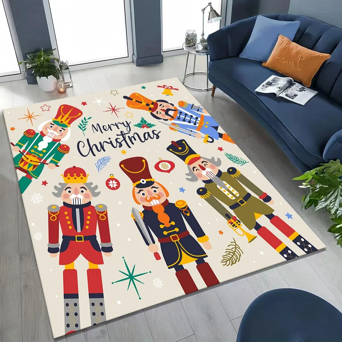 Merry Christmas Tree Nutcracker Cartoon Puppet New Year Gift Carpet Rug for Bedroom Living Room Sofa Home Doormat Decor,Non-slip