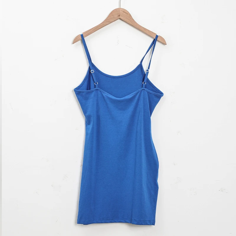 Baumwoll-Spaghettiträgerkleid Damen Basic Schlankes Ärmelloses Minikleid – Detail 14