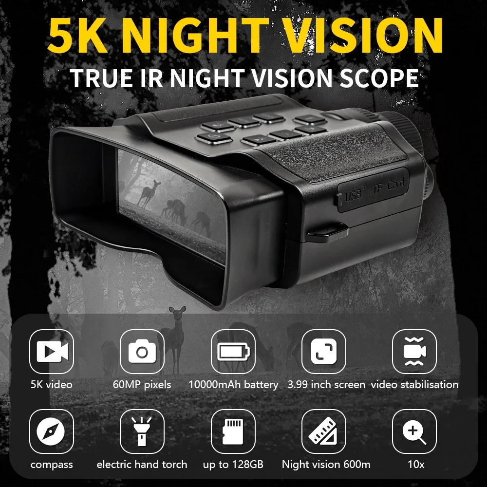 

Hunting Camera 5K 60MP Infrared Night Visions Device Outdoor Surveillance HD Telescope Cameras Can Be Used Day And Night New