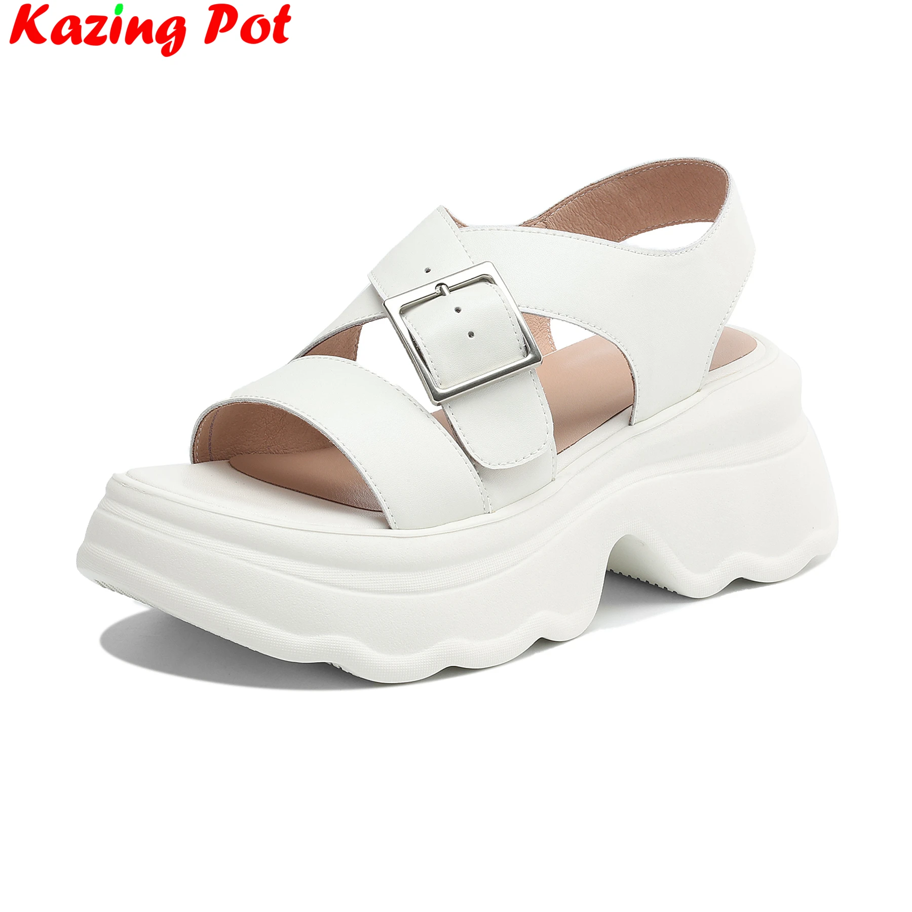 Krazing Pot Cow Skin Peep Toe High Heels Elegant Thick Bottom Summer Shoes Slingback Casual Dating Platform Modern Women Sandals