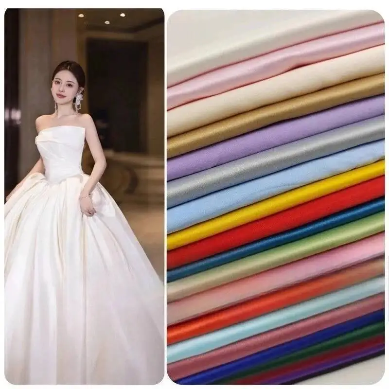 

Thicken Matte Satin Fabric By The Meter For Suit Hanfu Evening Dress Handmade DIY Sewing Plain Color Cloth Skin Friendly White