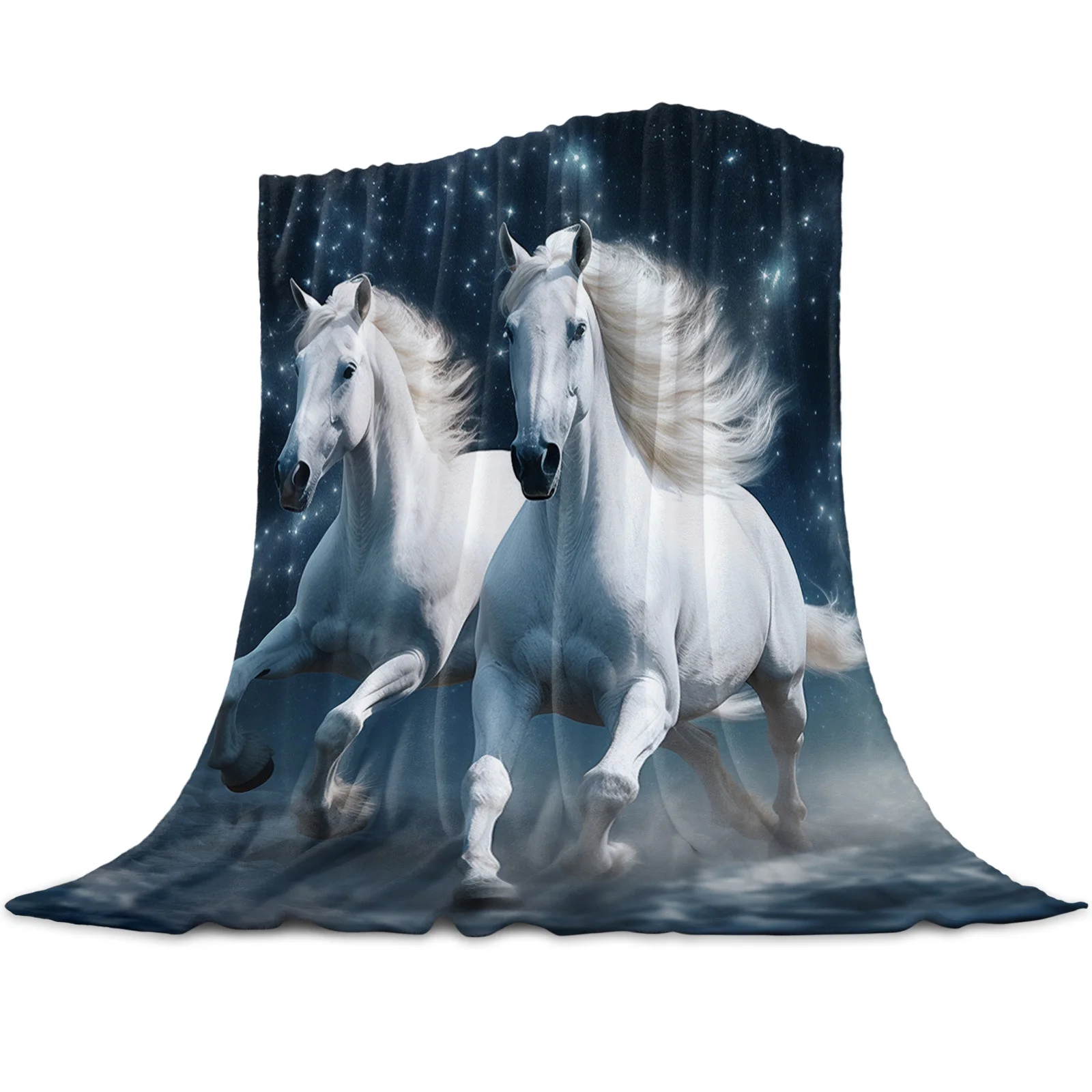 Horse Starry Sky Clouds Throws Blankets for Sofa Bed Winter Soft Plush Warm Sofa Throw Blanket Holiday Gifts