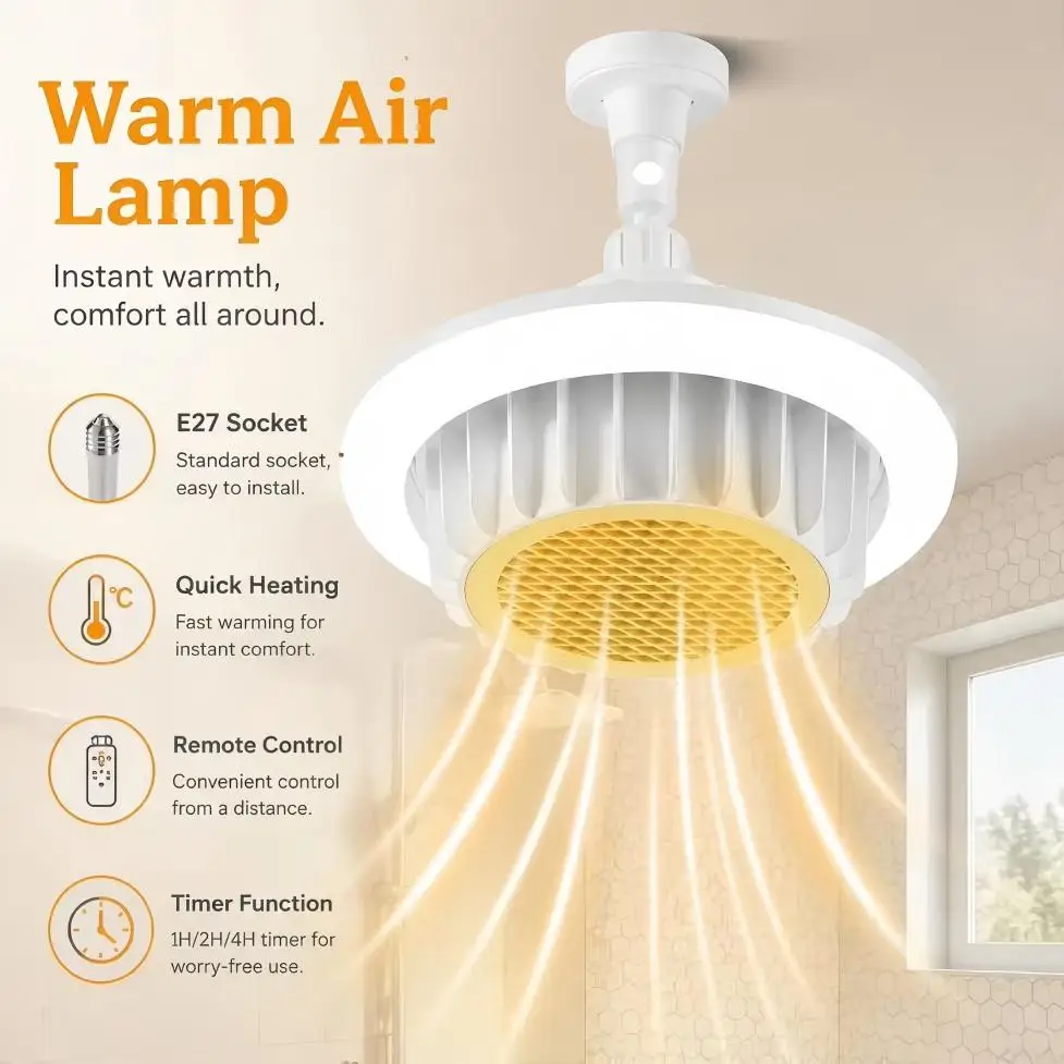 High Power E27 Spiral Electric Heater Fan Light 600W Remote Dimming Electric Heating Fan Lamp Ceiling Lamp Whole House Heating