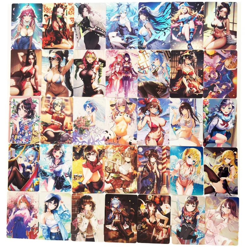 

35pcs/set ACG Beauty Mai Shiranui Rem Genshin Kamado Nezuko Kochou Shinobu Sexy Girls Hobby Collectibles Anime Collection Cards