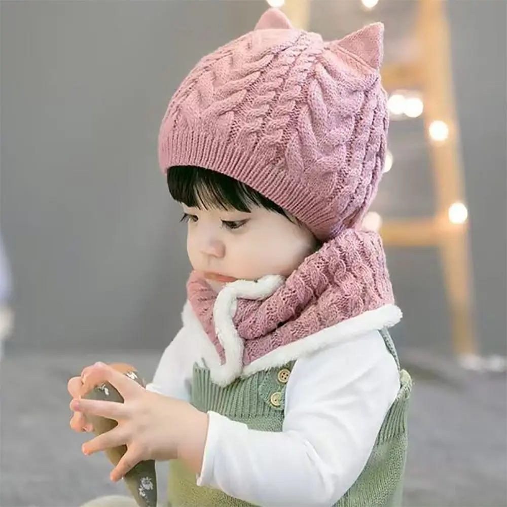 Winter Warm Wool ​​Baby Warm Hat Soft Cute Dinosaur Hat Scarf Set Woolen Knitted Hats Baby