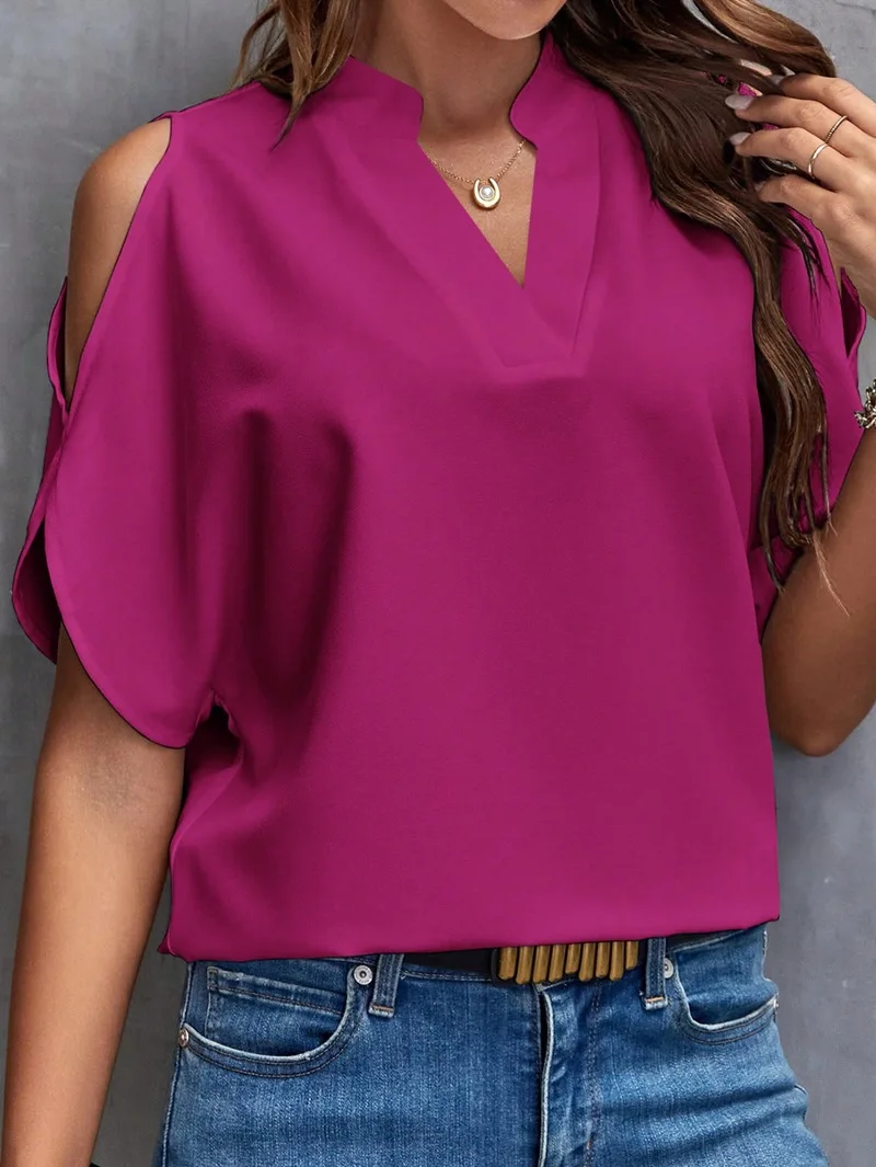 Sexy Off-Shoulder Kurzarm-Tops, Blusen, Büro-Damenmode, Frühling-Sommer-Mode, Lässiges Einfarbiges T-Shirt für Frauen – Detail 21
