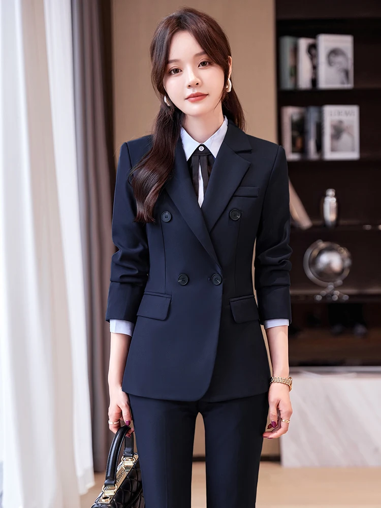 

Костюм женский кобальтового цвета: профессиональный, для собеседований, модный, для работы, теплый, дышащий, с длинным рукавом, двубортный