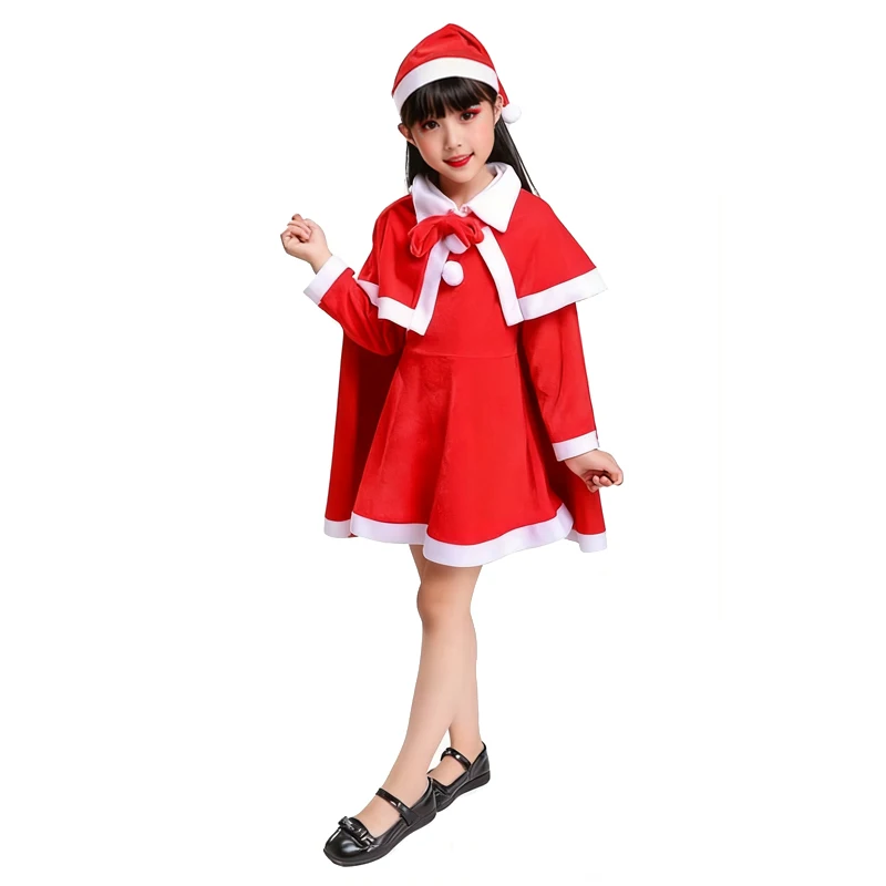 New Year Kids Santa Claus Costume Girls Christmas Dress Hooded Costume Carnival Party Clothes Boys' and Girls' Christmas Outfits