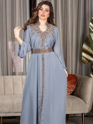 Maroko Party Dress kobiety muzułmańskie Abaya stojak kołnierz moda dubaj Abayas diament Kaftan elegancka sukienka Vestidos turcja suknia