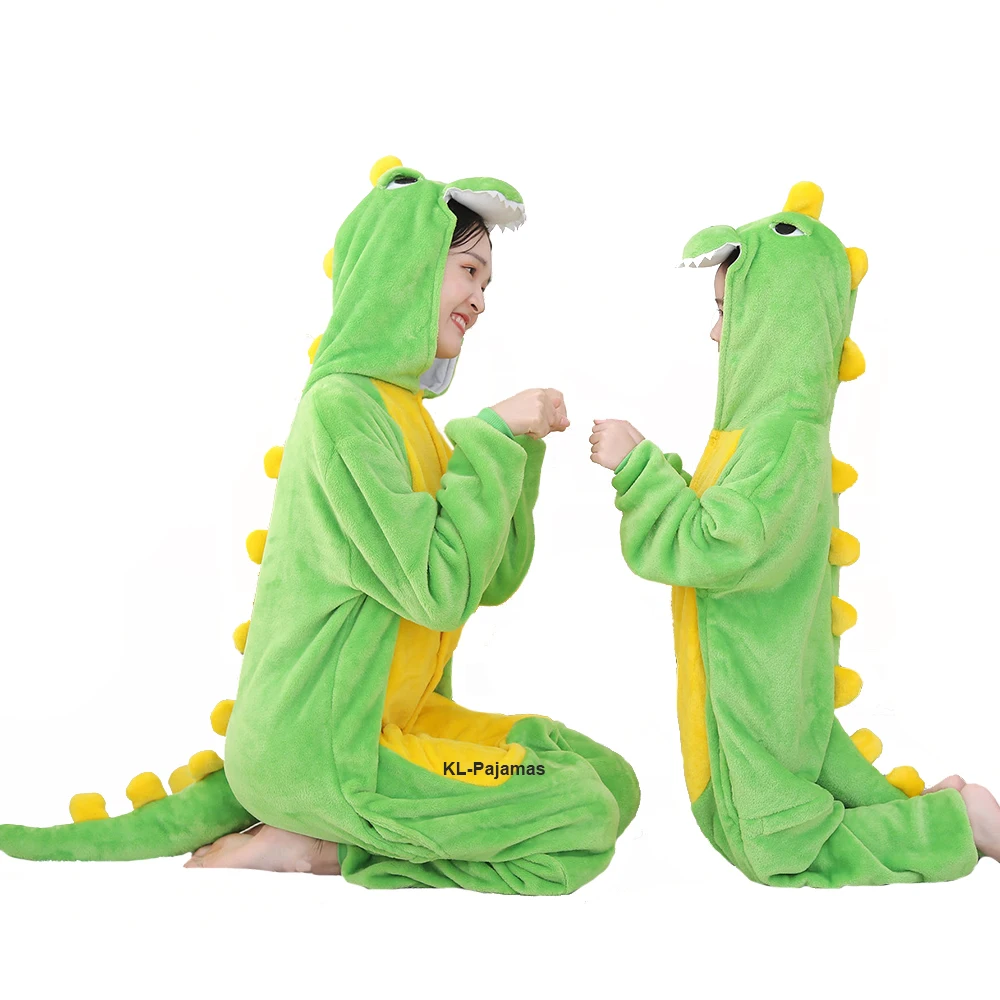 Conjunto de pijama de dinosaurio Kigurumi para mujer y hombre, mono cálido de franela con capucha de una pieza, disfraz de Cosplay de Halloween