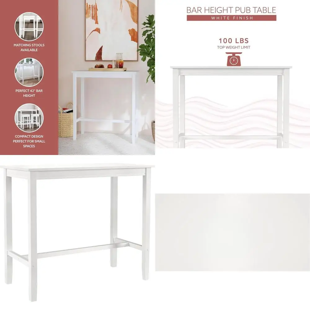 

White Wooden 42 Inch Tall Bar Height Pub Table