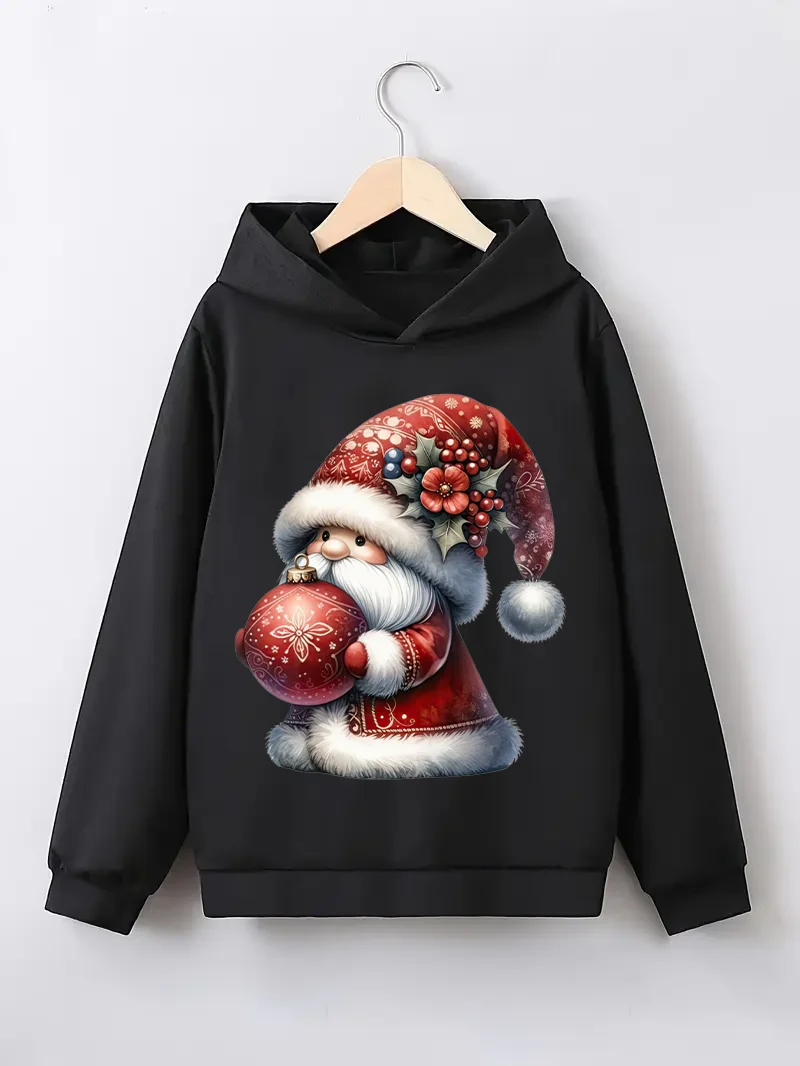 سويت شيرت بغطاء للرأس كاجوال وعصري لخريف واحد للأولاد بأنماط كرتونية سانتا كلوز، مناسب للنزهات اليومية