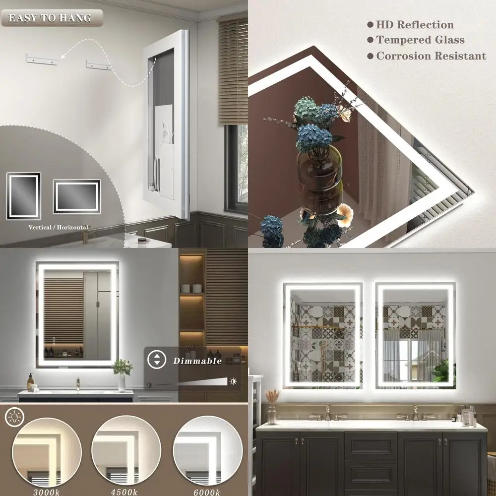 

Зеркало для ванной 24x32 дюйма с LED-подсветкой, функцией антизапотевания и задней подсветкой, сертифицировано ETL