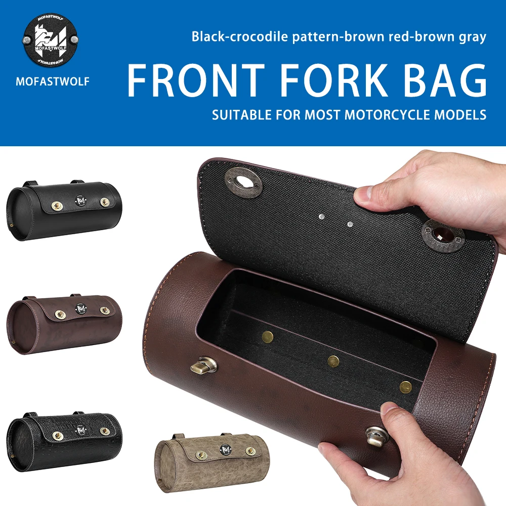 Motorcycle Fork Tool Bags Storage PU Leather Travel Pouch Front Luggage Bag Universal