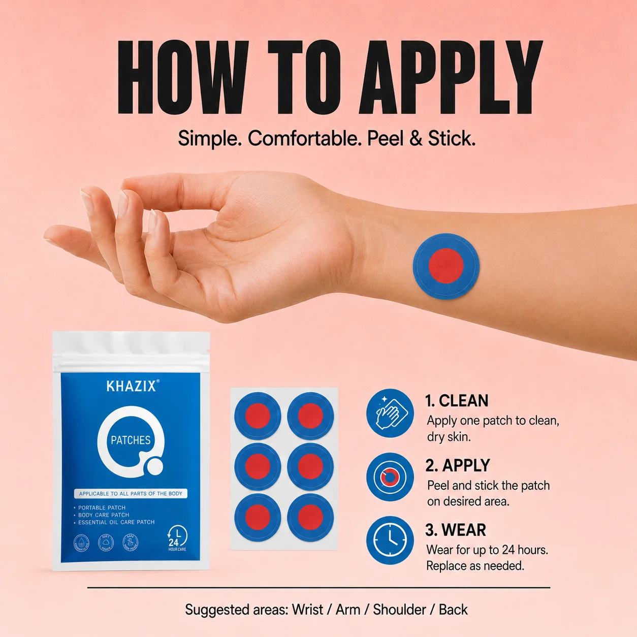 30Pcs Energy Patches Natural Ingredients Vegan Friendly Daily Energy Boost Patch Portable Body Stickers for Work Travel Sports