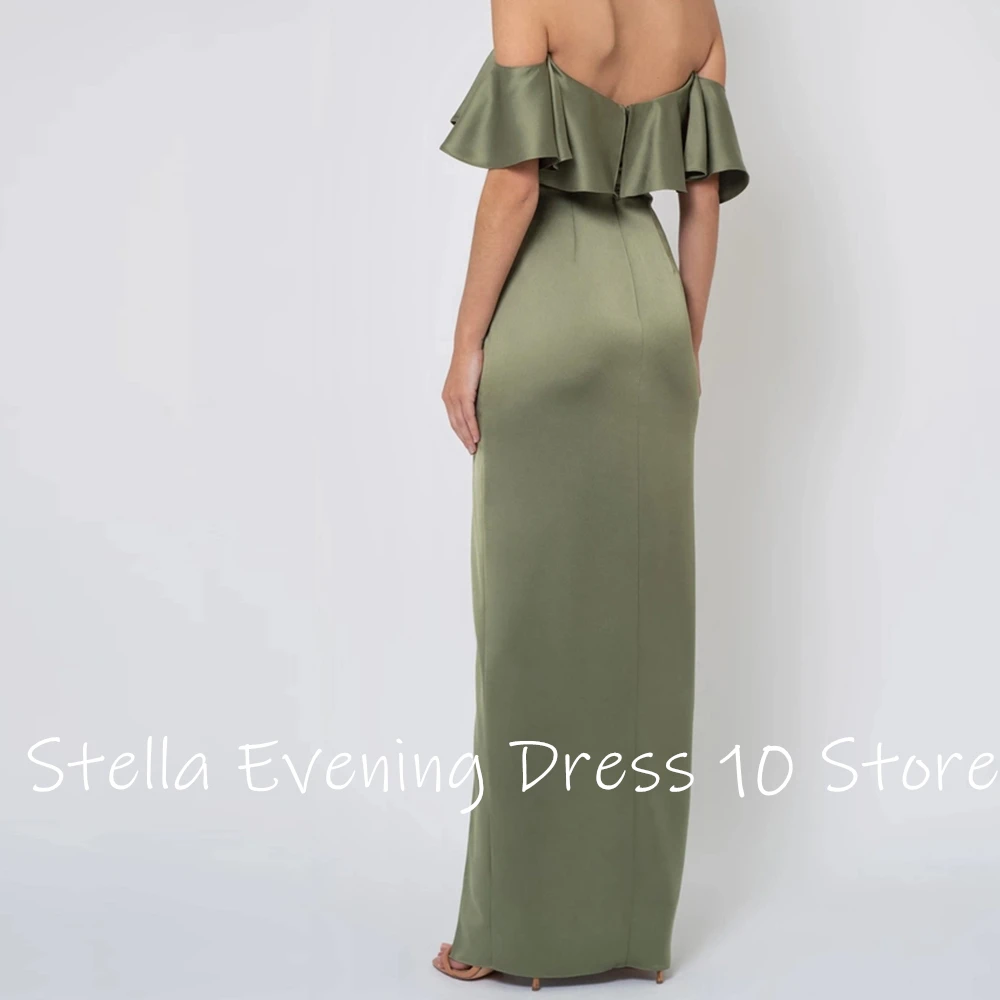 Robe de soirée en Satin, épaules dénudées, tempérament personnalisé, sans bretelles, manches courtes, longueur au sol droite