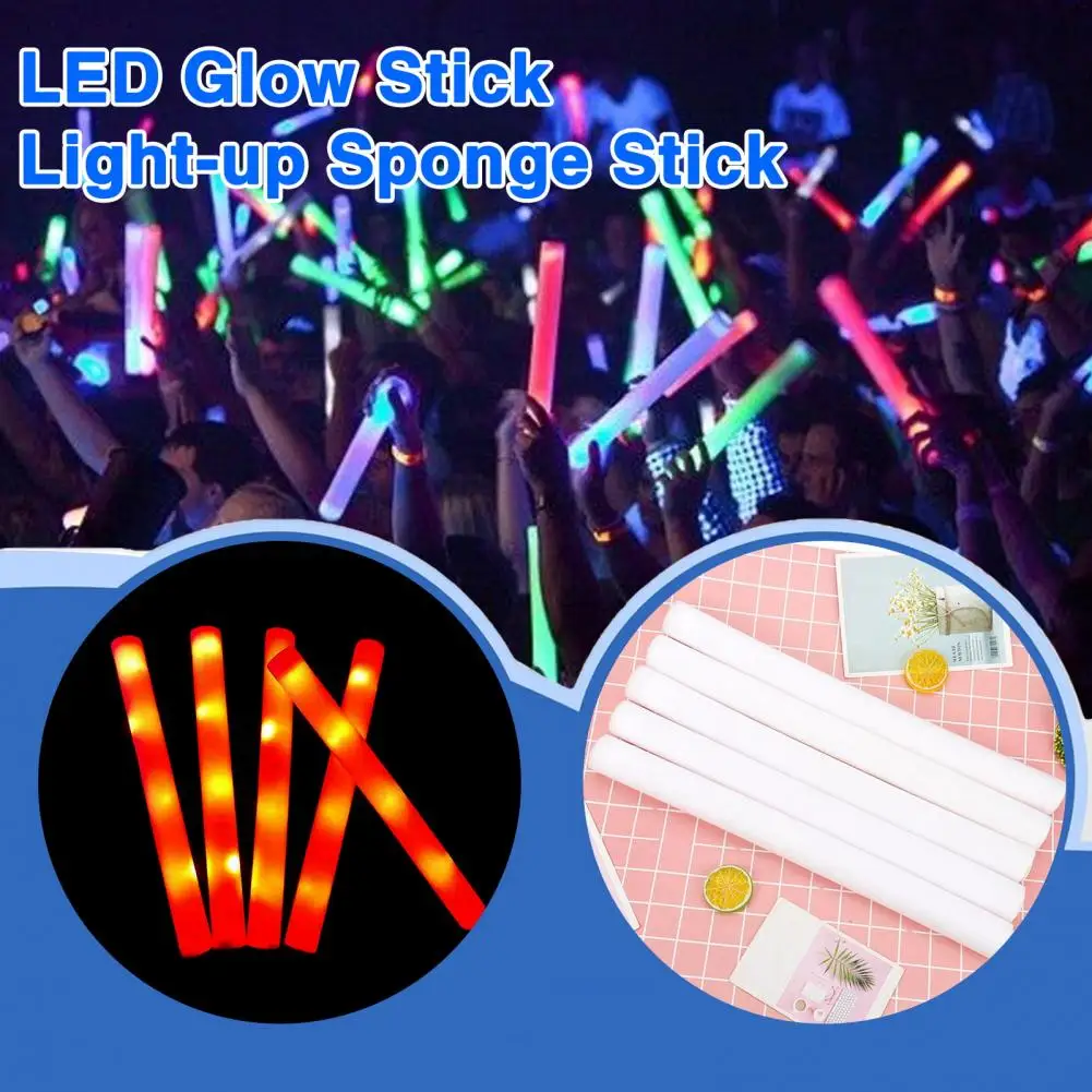 2Pcs Glow Stick High Brightness Kids Handheld Colorful Light Up Sponge Wand LED Glowing Toy Birthday Gift Party Supplies