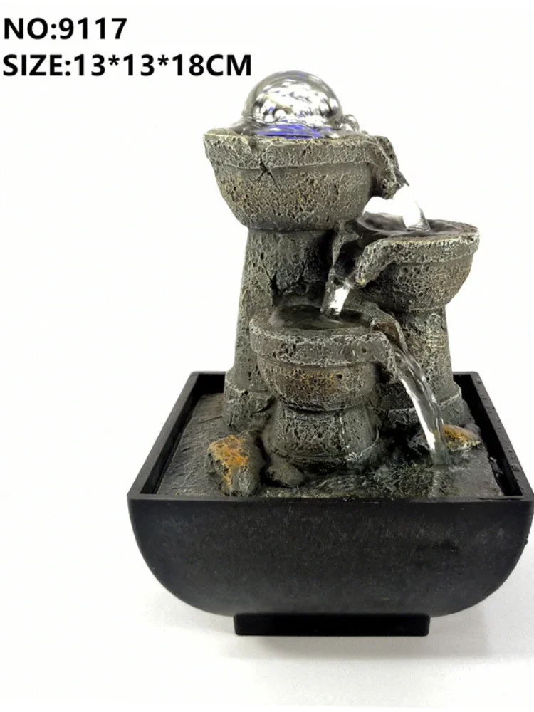 

Feng Shui Craft Tabletop Fountain Indoor Creative Small Fountain Flowing Water Decor cobbles waterfall 2 charging method