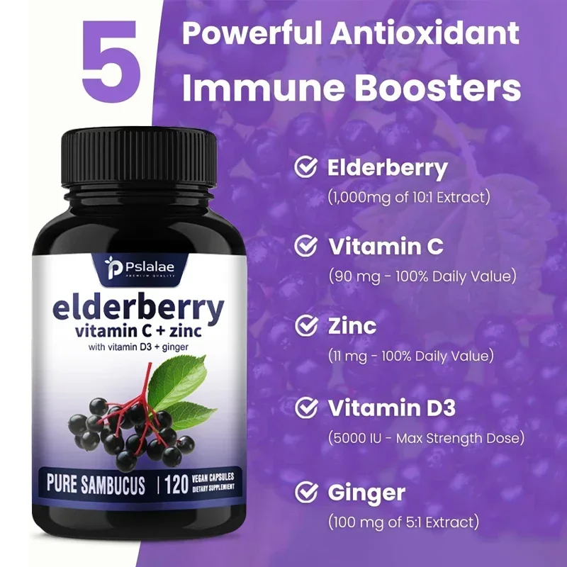 

10,000mg Elderberry Extract with Vitamin C + Zinc - Immune Support SupplementCapsules
