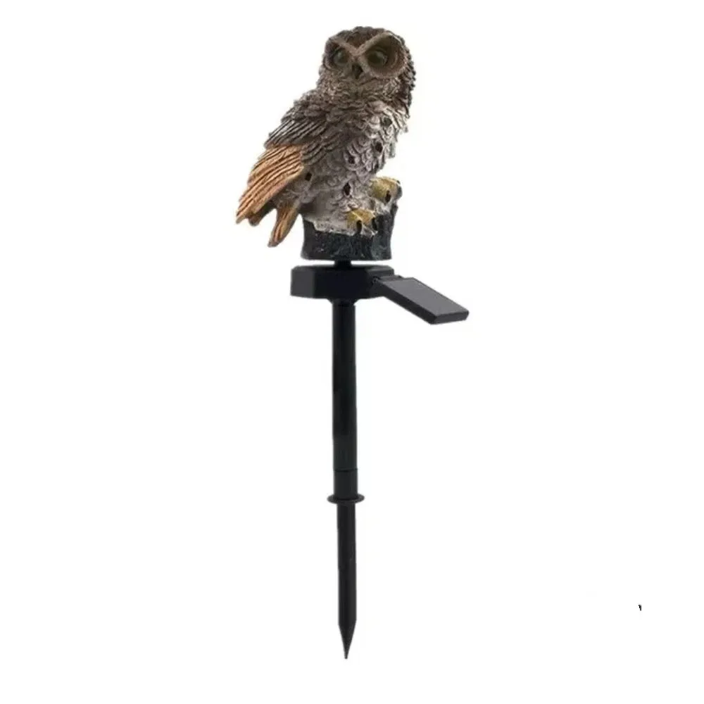 Durable Colorful Owl Solar Garden Light Realistic Waterproof Landscape Lawn Lamp Iron Cordless Solar Stake Light Patio Walkway