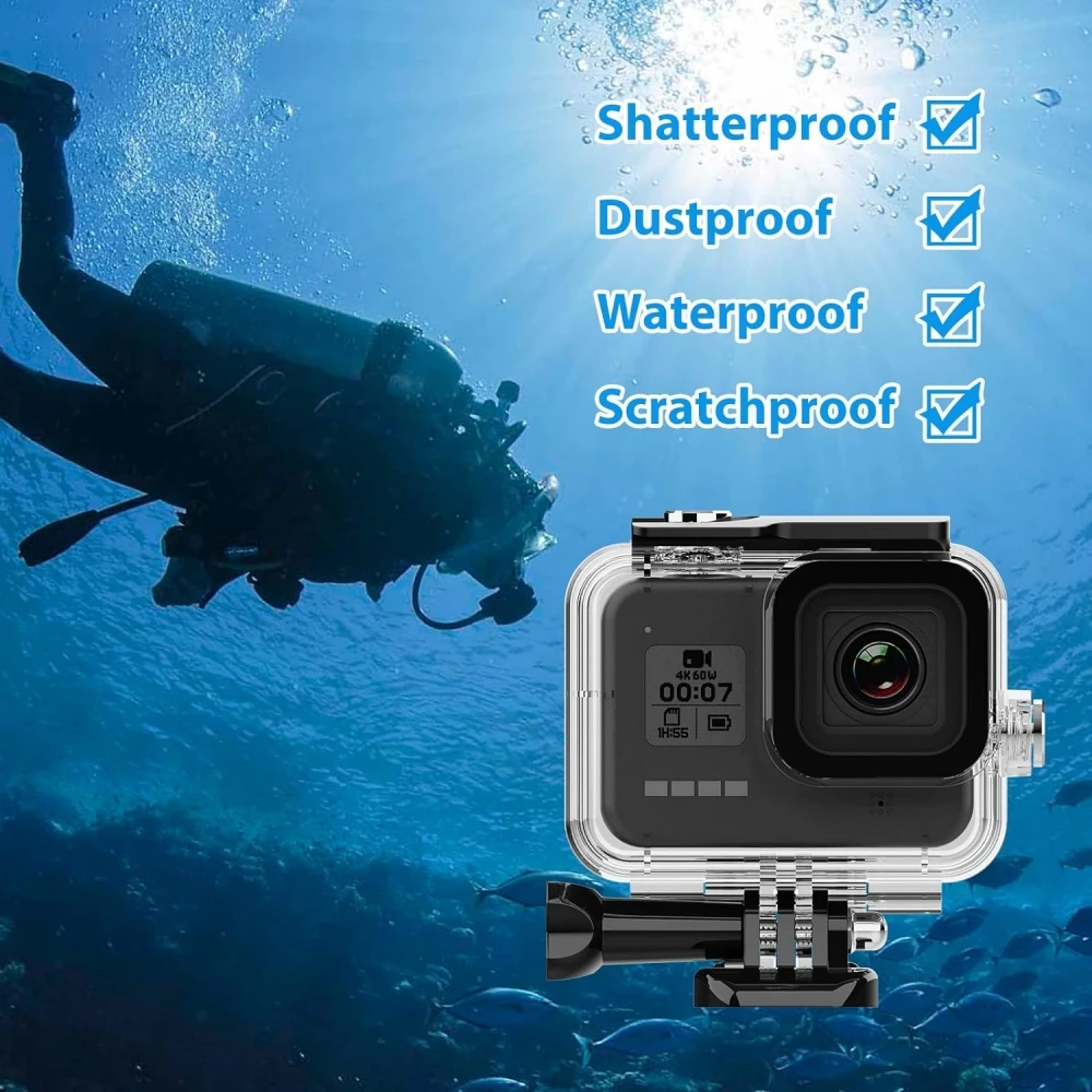

Водонепроницаемый чехол FitStill 60M для GoPro Hero 8, черный корпус для подводного погружения с защитным кронштейном — аксессуар в комплекте