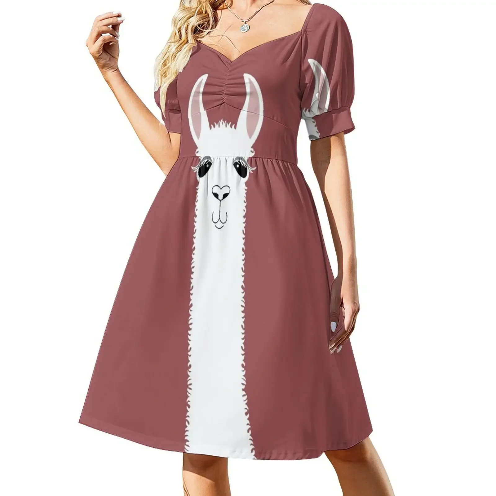 

MARSALA LLAMA PORTRAIT Short-Sleeved Dress Bride dresses chic and elegant woman dress purple dress Long woman