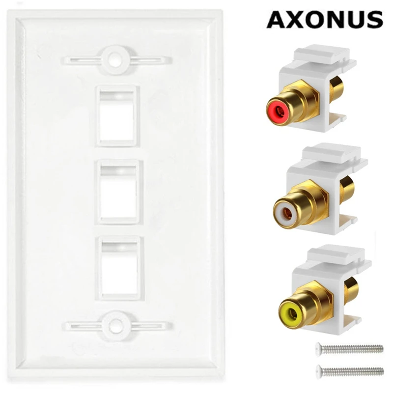 3 RCA Wall Plate, Composite Audio Video RCA  (Gold Plated) Keystone Jack Wall Plate Female to Female Connector for Home Theater