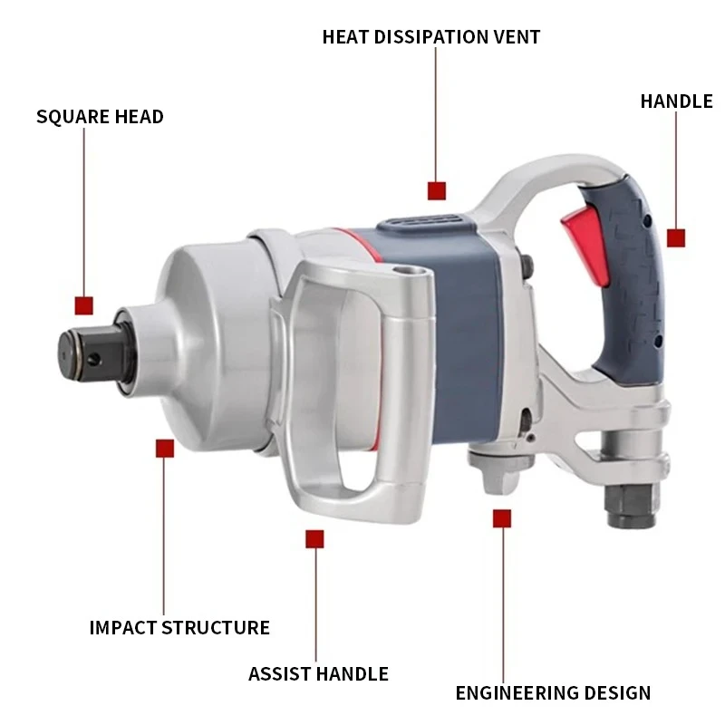 2850MAX-6 1 Inch Air Impact Wrench, 2100 ft-lbs Max Torque D-handle, 6 