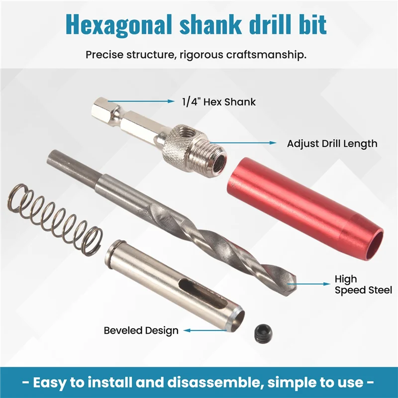 

Self Centering Drill Bit Set Kit 1/4Inch Hex Shank Vix Bit, 5/64In To 1/4In Center Drill Bit Set Custom Hinge Drill Bit Kit