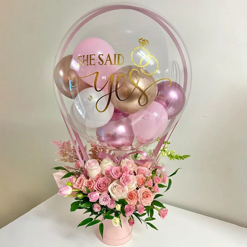 

Balloon Gift Hamper Plastic Flower Barrel Pot Bobo Balloon Flower Bucket Stand Balloon Flower Basket Valentine's Day Gift