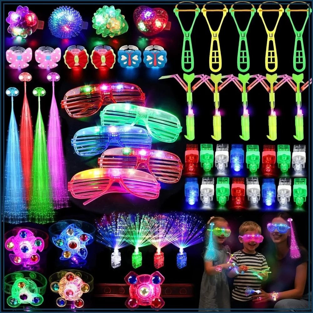 

73PCS Glow in the Dark Party Favors with Glasses, Bracelets, Slingshot, Neon Party Supplies