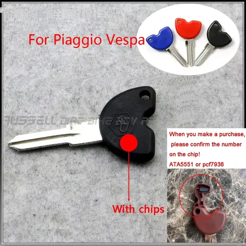 Motorcycle Ignition Switch Lock Blank Key with Chips For Piaggio Vespa GTS, GTV, GT S 125, 200, 250 300 PLUS Scooter Spare Parts